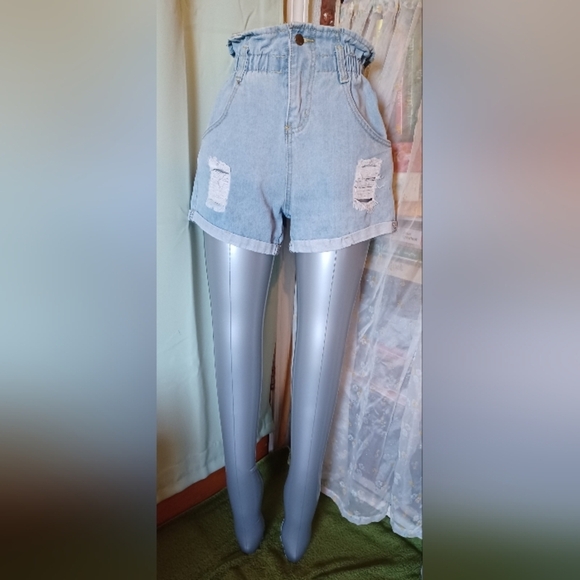 A Wear Jeans Paperbag Distressed Denim Shorts - Picture 2 of 7